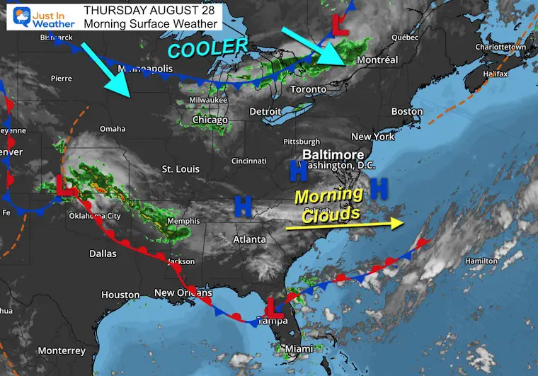 August 28 weather Thursday morning