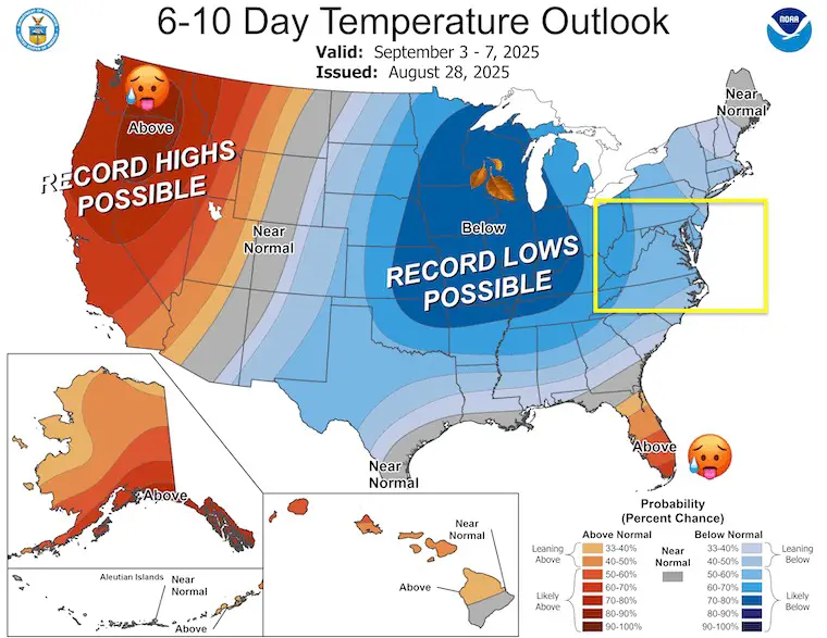 August 29 NOAA Temperature Outlook