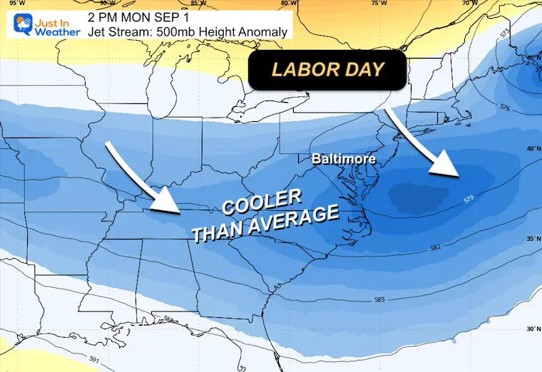 August 29 weather jet stream cool Labor Day