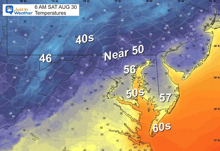 August 29 temperature forecast Saturday morning