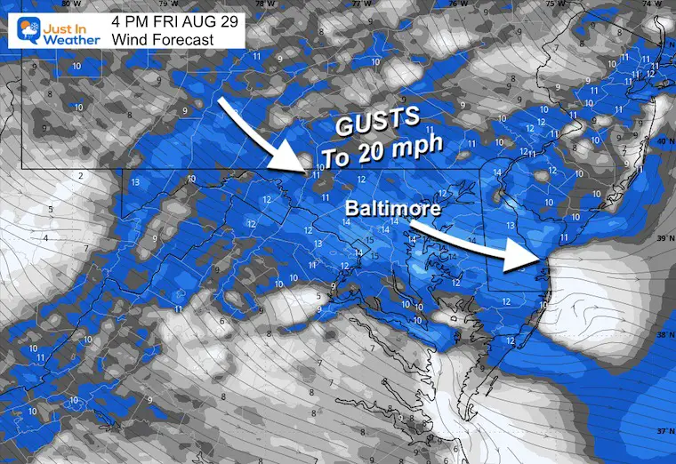 August 29 wind forecast Friday afternoon