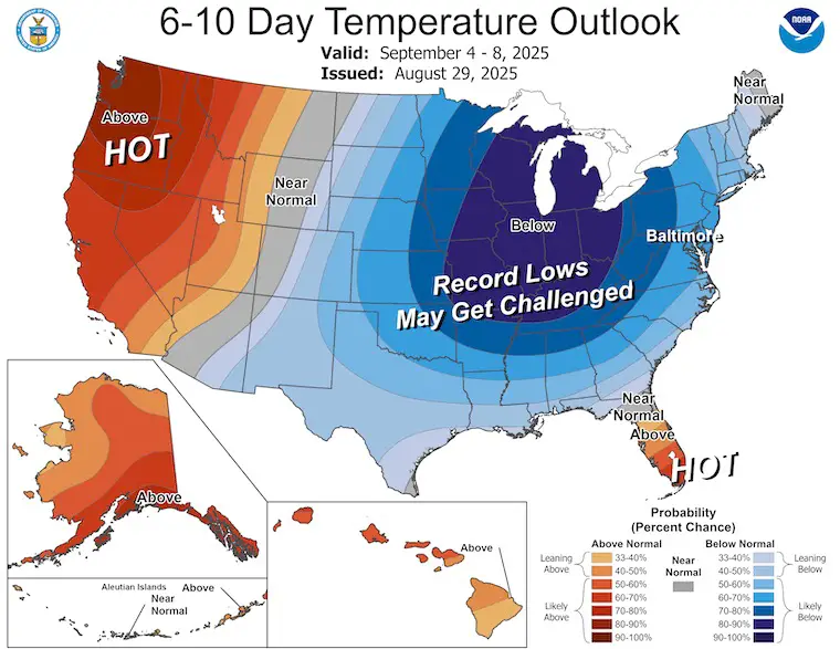 August 30 weather NOAA Temperature outlook