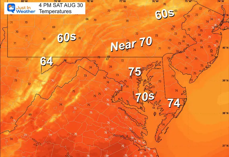 August 30 weather temperatures Saturday morning