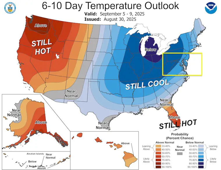 August 31 NOAA weather temperature outlook September
