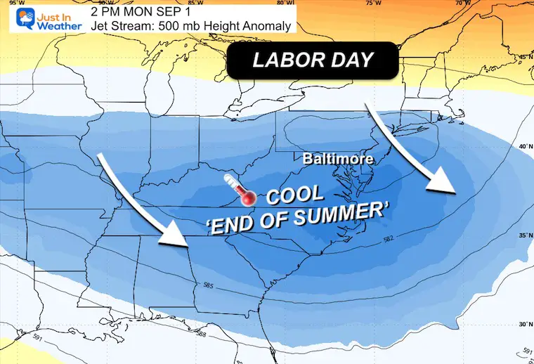 August 31 weather jet stream cool Labor Day