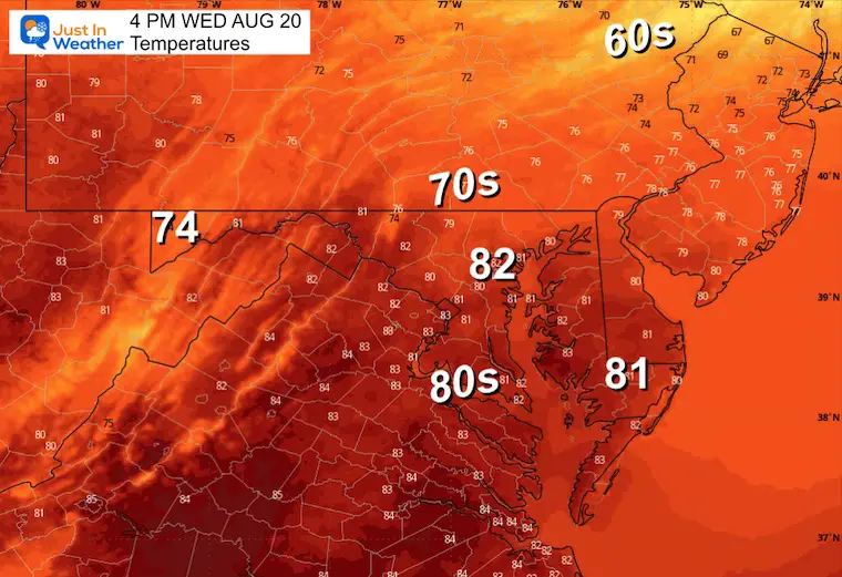 August 19 weather temperatures Wednesday afternoon