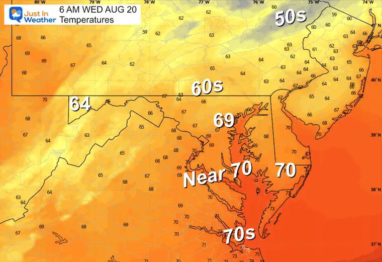 August 19 weather temperatures Wednesday morning