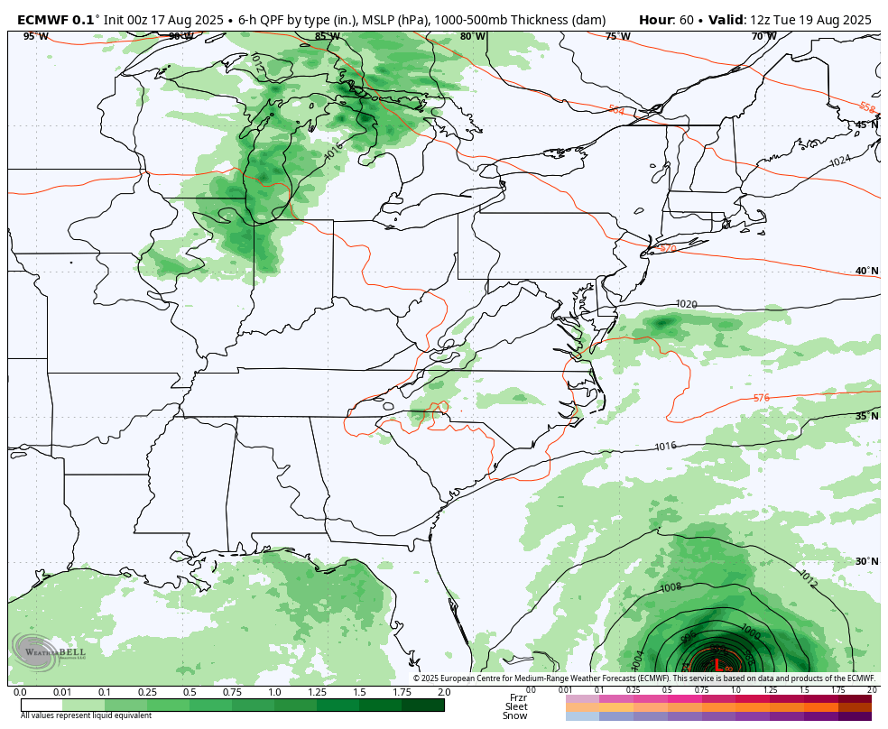August 17 weather forecast Hurricane Erin ECMWF Model