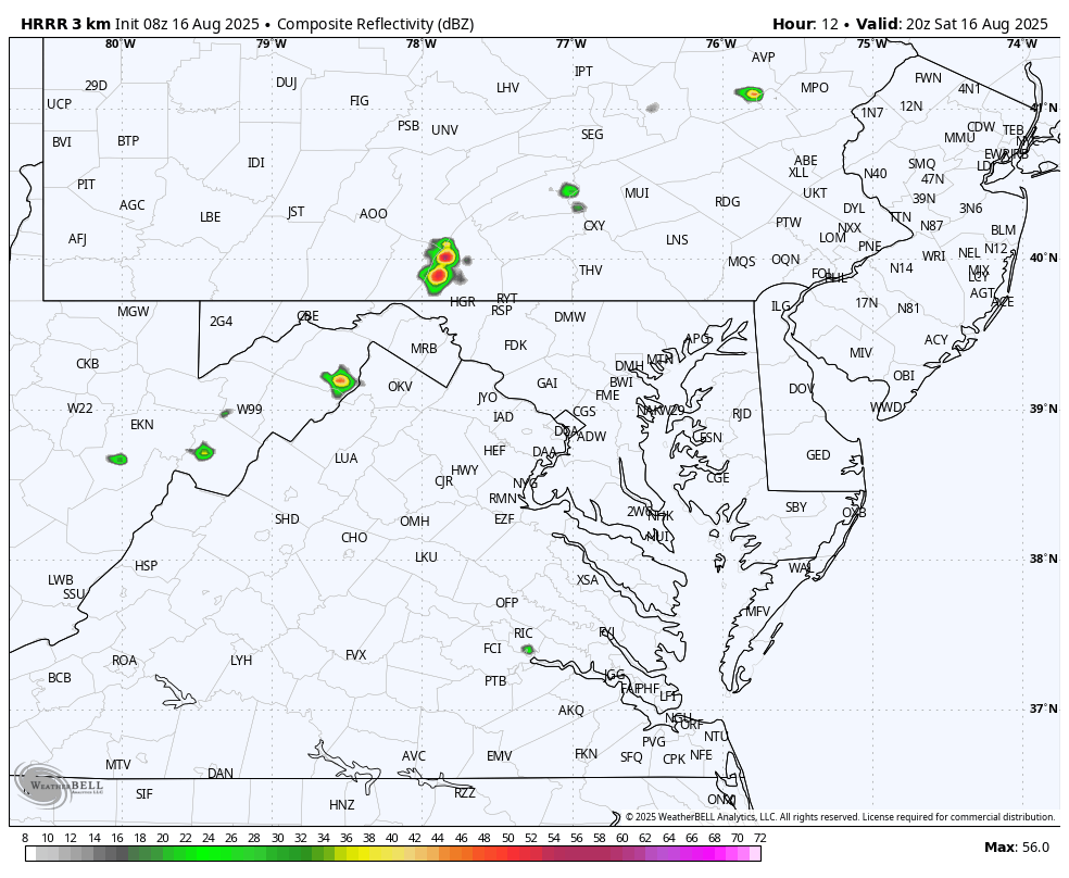 August 16 weather forecast storm radar Saturday