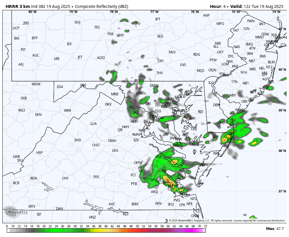 August 19 weather radar forecast rain Tuesday