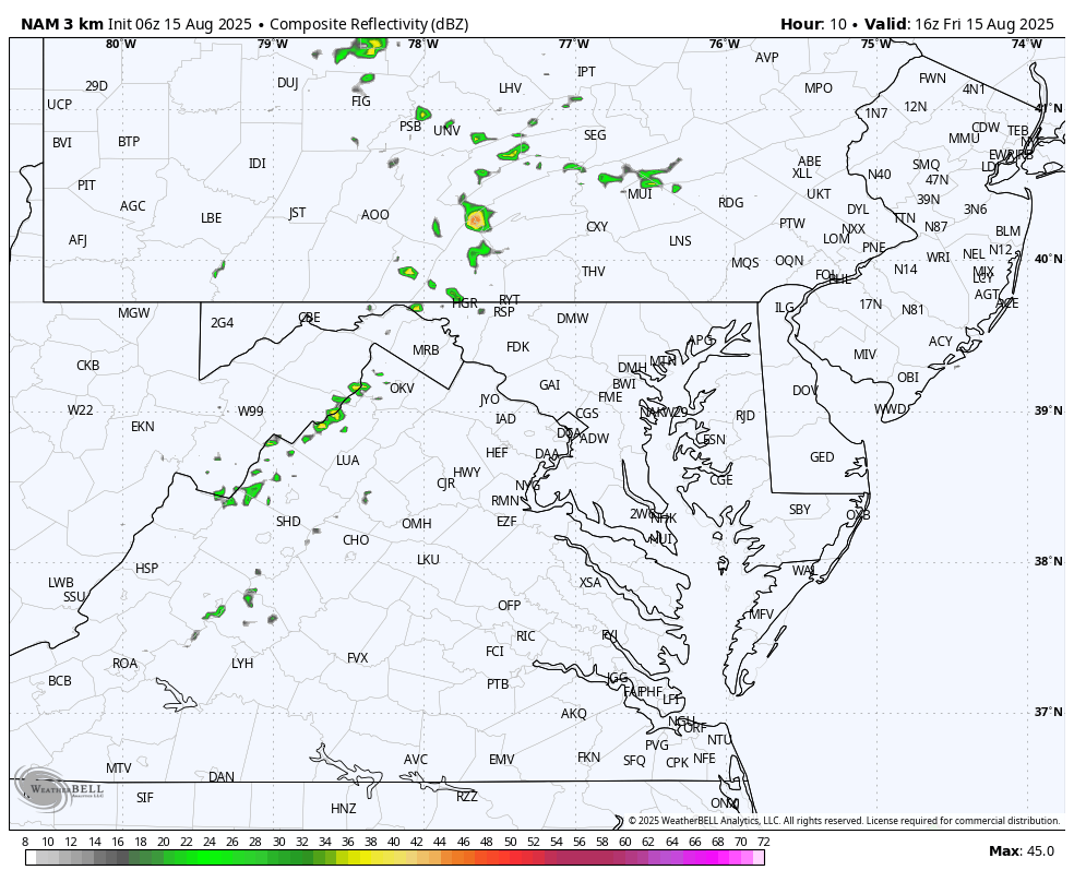 August 15 weather forecast radar Friday