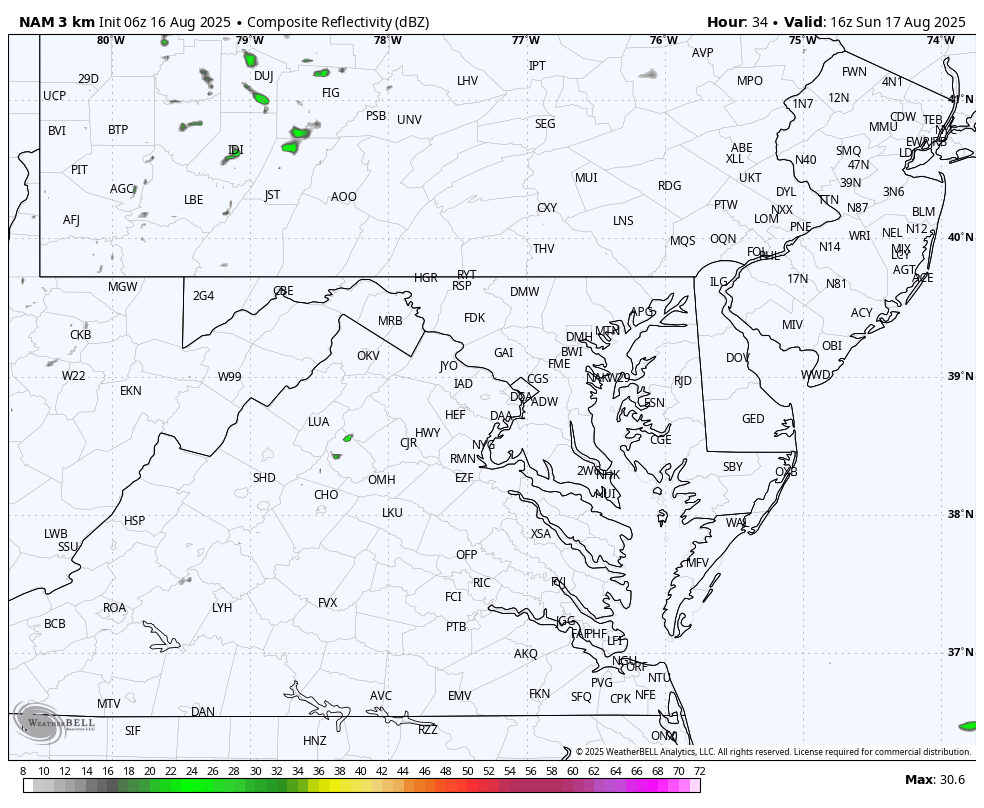August 16 weather forecast storm radar Saturday