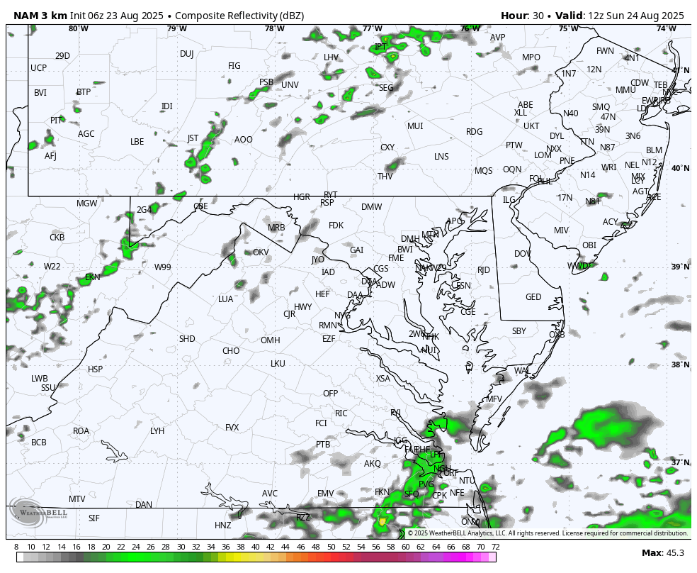 August 23 weather radar rain storm Sunday