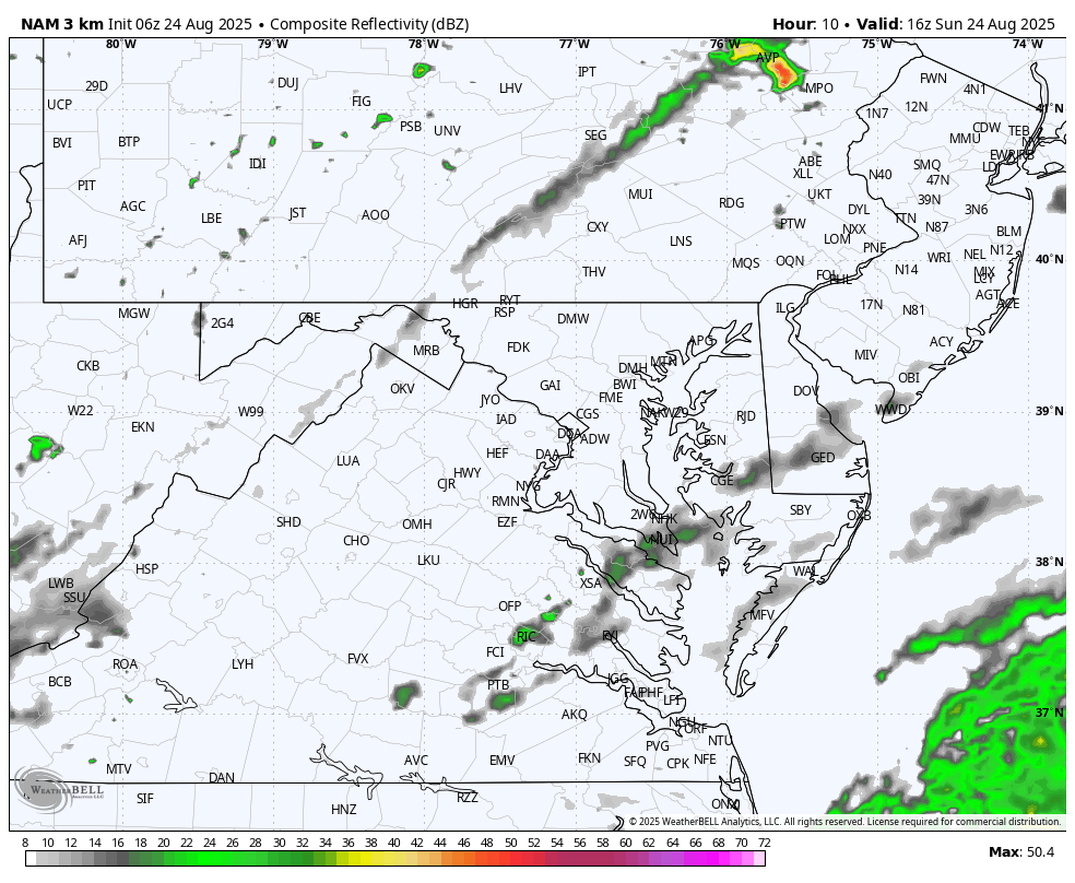 August 24 weather storm radar Sunday