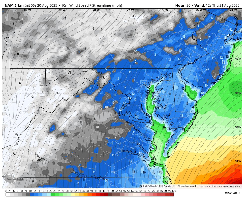August 20 weather wind forecast Thursday