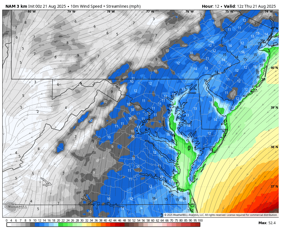 August 21 Weather Wind Gusts loop Hurricane Erin Thursday