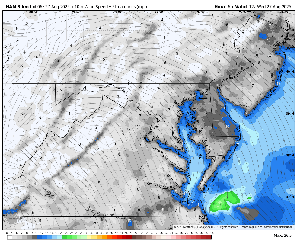 August 27 weather wind forecast Wednesday