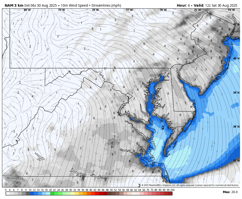 August 30 weather wind forecast Saturday
