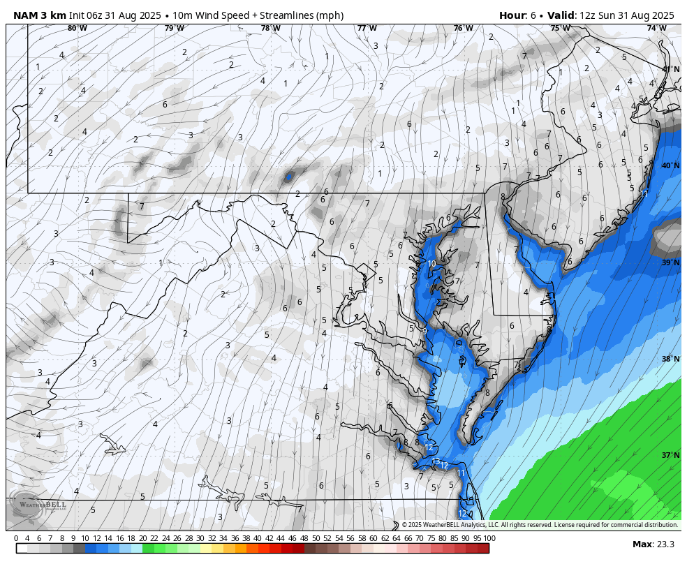 August 31 weather wind Sunday