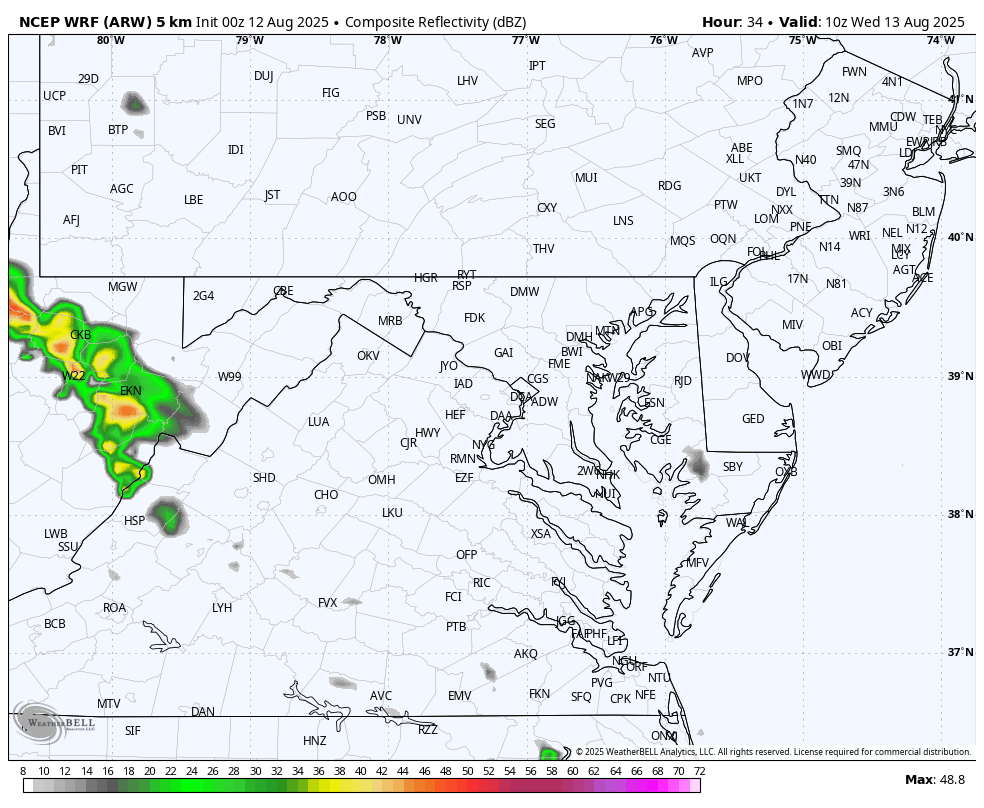 August 12 weather storm radar Wednesday afternoon