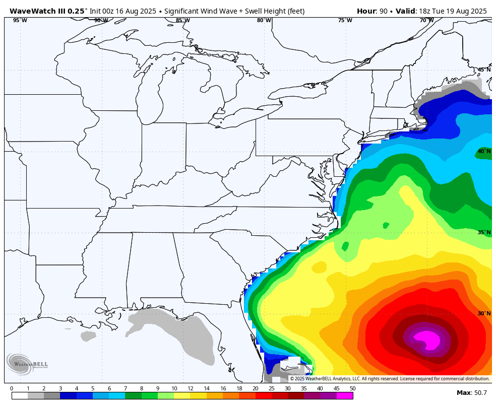 August 16 weather hurricane Erin wave forecast East Coast