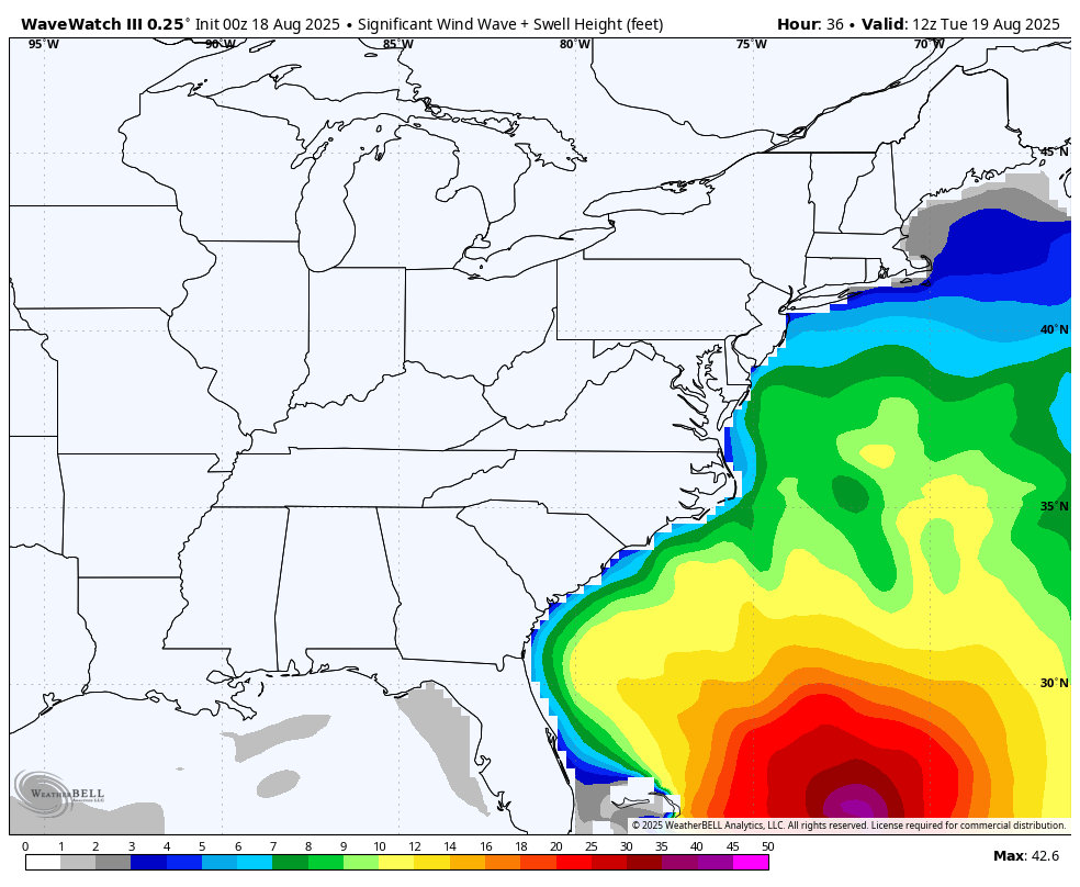 August 18 weather forecast waves Hurricane Erin