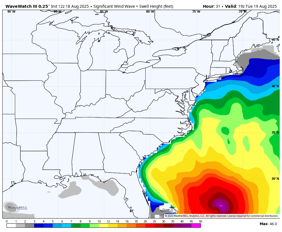August 18 hurricane erin wave forecast