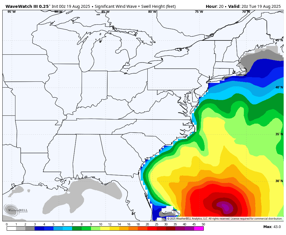 August 19 weather forecast waves Hurricane Erin