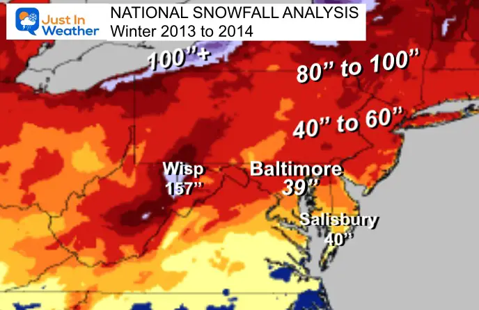 Winter Snowfall Total Maryland 2013 to 2014