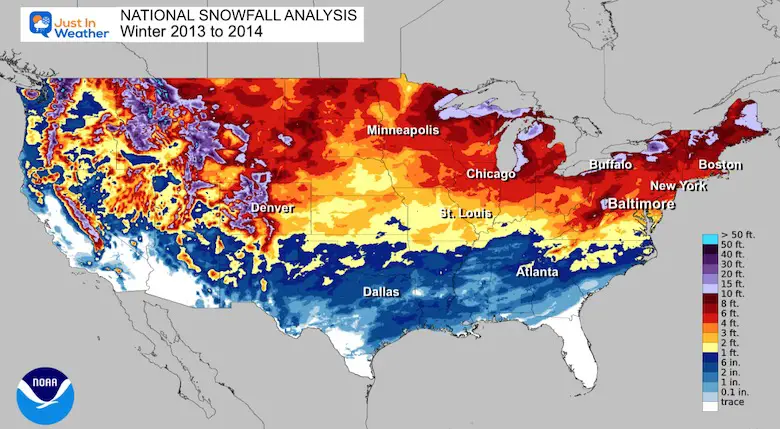 Winter Snowfall Total USA 2013 to 2014