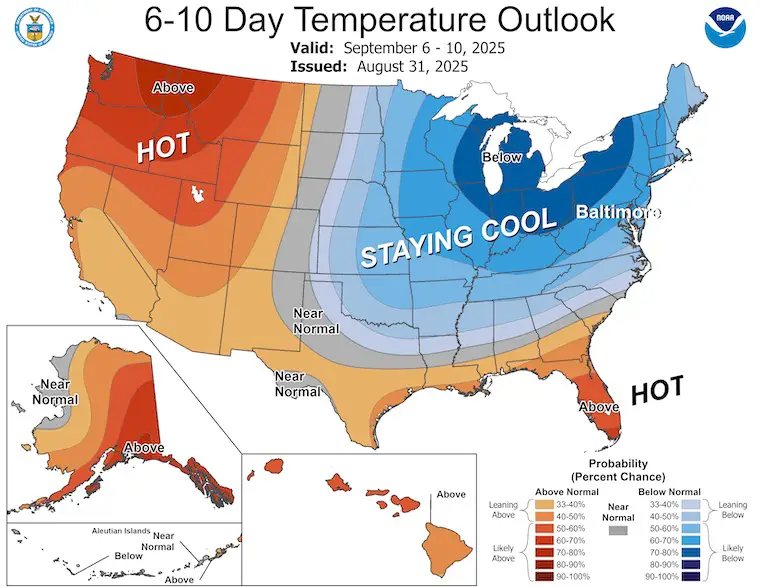 September 1 weather NOAA temperature outlook