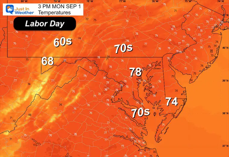 Monday September 1 weather temperatures Monday afternoon Labor Day