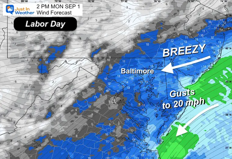 Monday September 1 weather wind forecast Monday