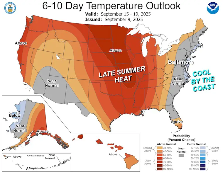 September 10 weather NOAA temperature outlook