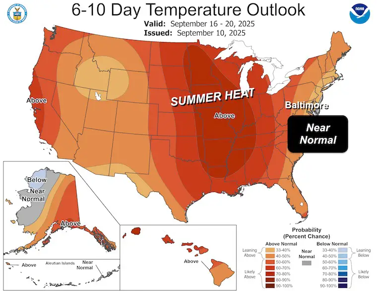 September 11 weather NOAA Temperature Outlook