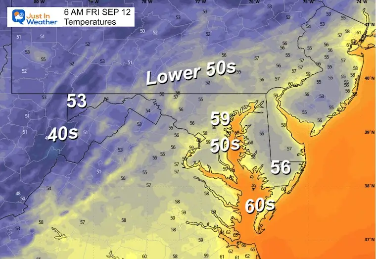 September 11 weather temperatures Friday morning