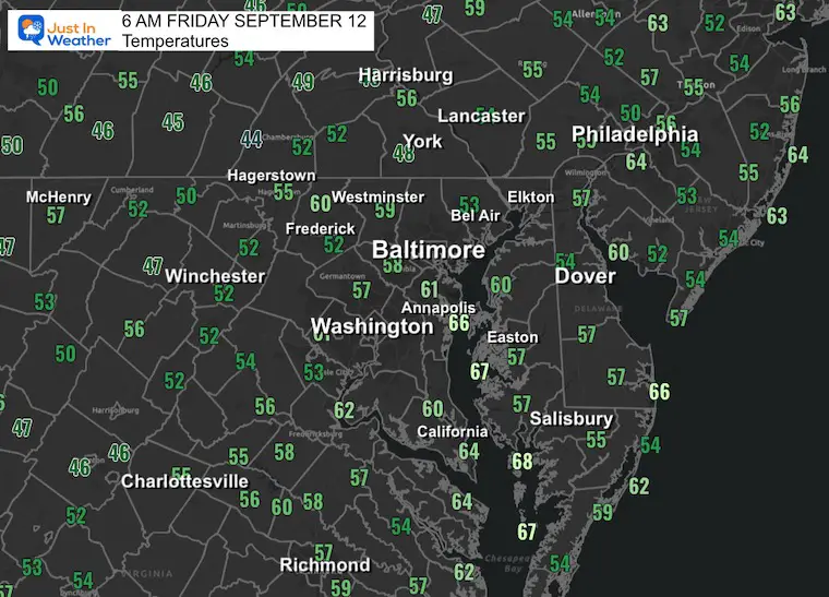 September 12 weather temperatures Friday morning