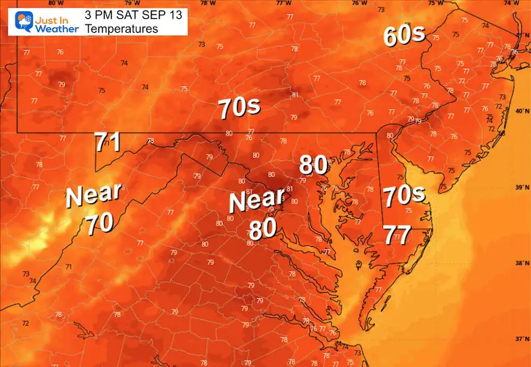 September 12 weather temperatures Saturday afternoon