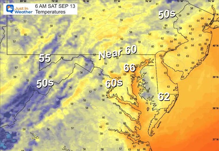 September 12 weather temperatures Saturday morning