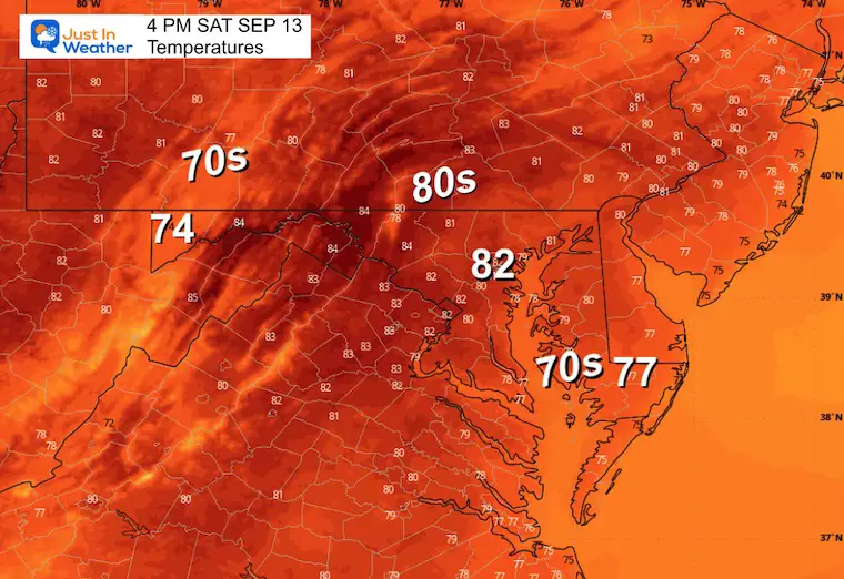 September 13 weather temperatures Saturday afternoon