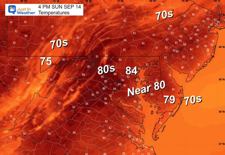 September 13 weather temperatures Sunday afternoon