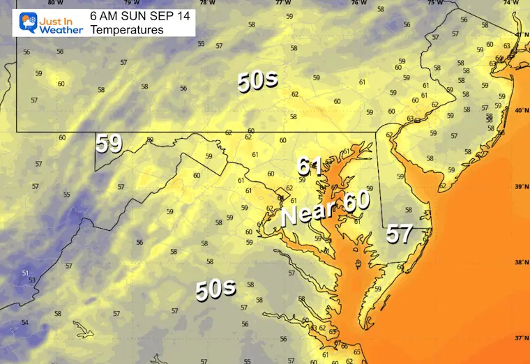 September 13 weather temperatures Sunday morning