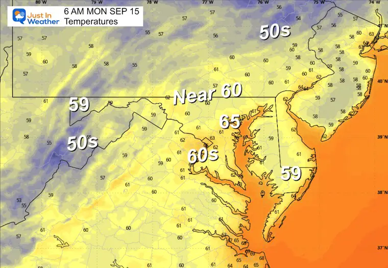 September 14 weather temperatures Monday morning