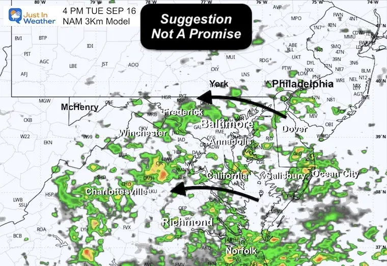 September 15 weather forecast rain radar Tuesday 4 PM