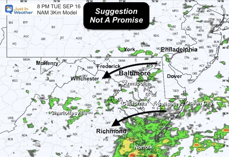 September 15 weather forecast rain radar Tuesday 8 PM