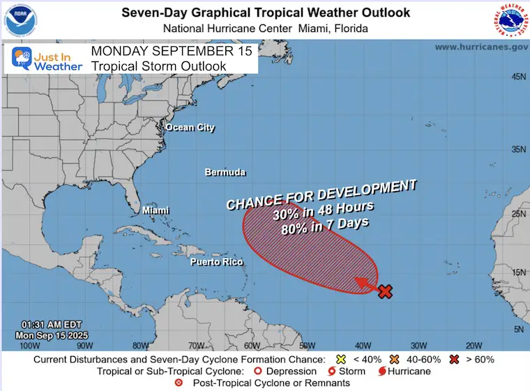 September 15 weather tropical outlook Monday