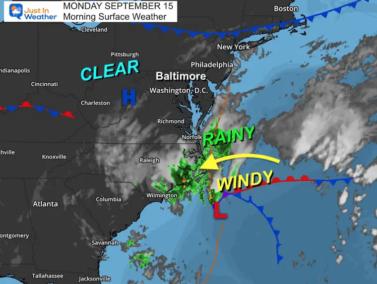 September 15 weather storm map Monday morning