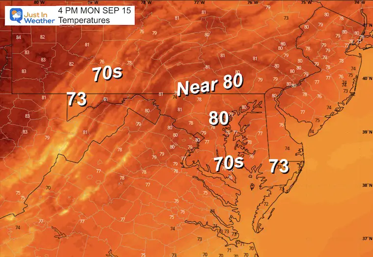 September 15 weather temperatures Monday afternoon