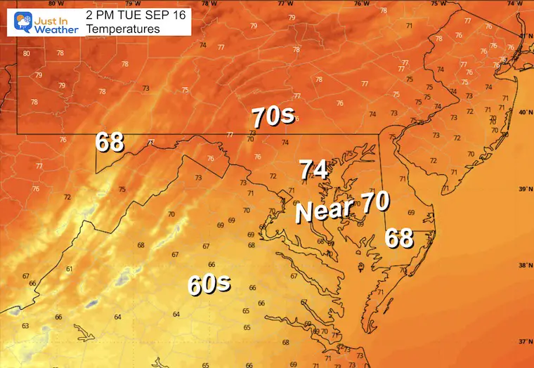 September 15 weather temperatures Tuesday afternoon