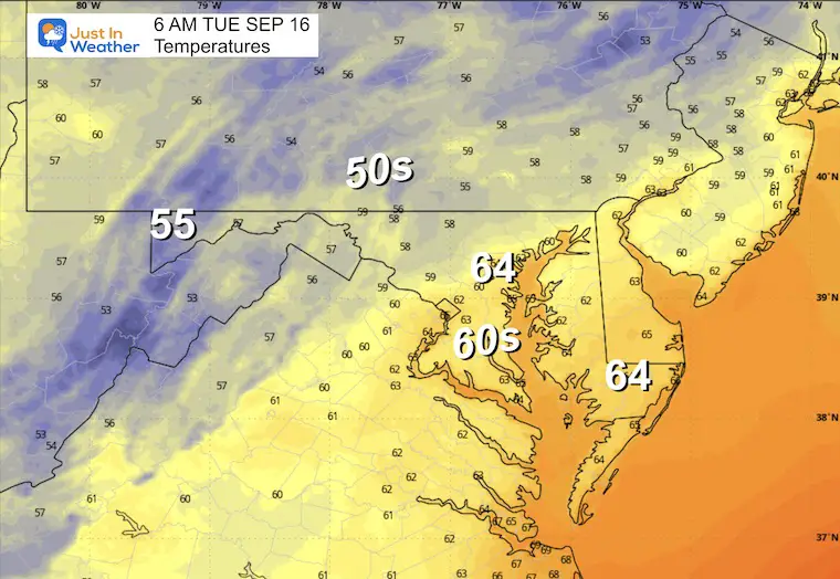September 15 weather temperatures Tuesday morning